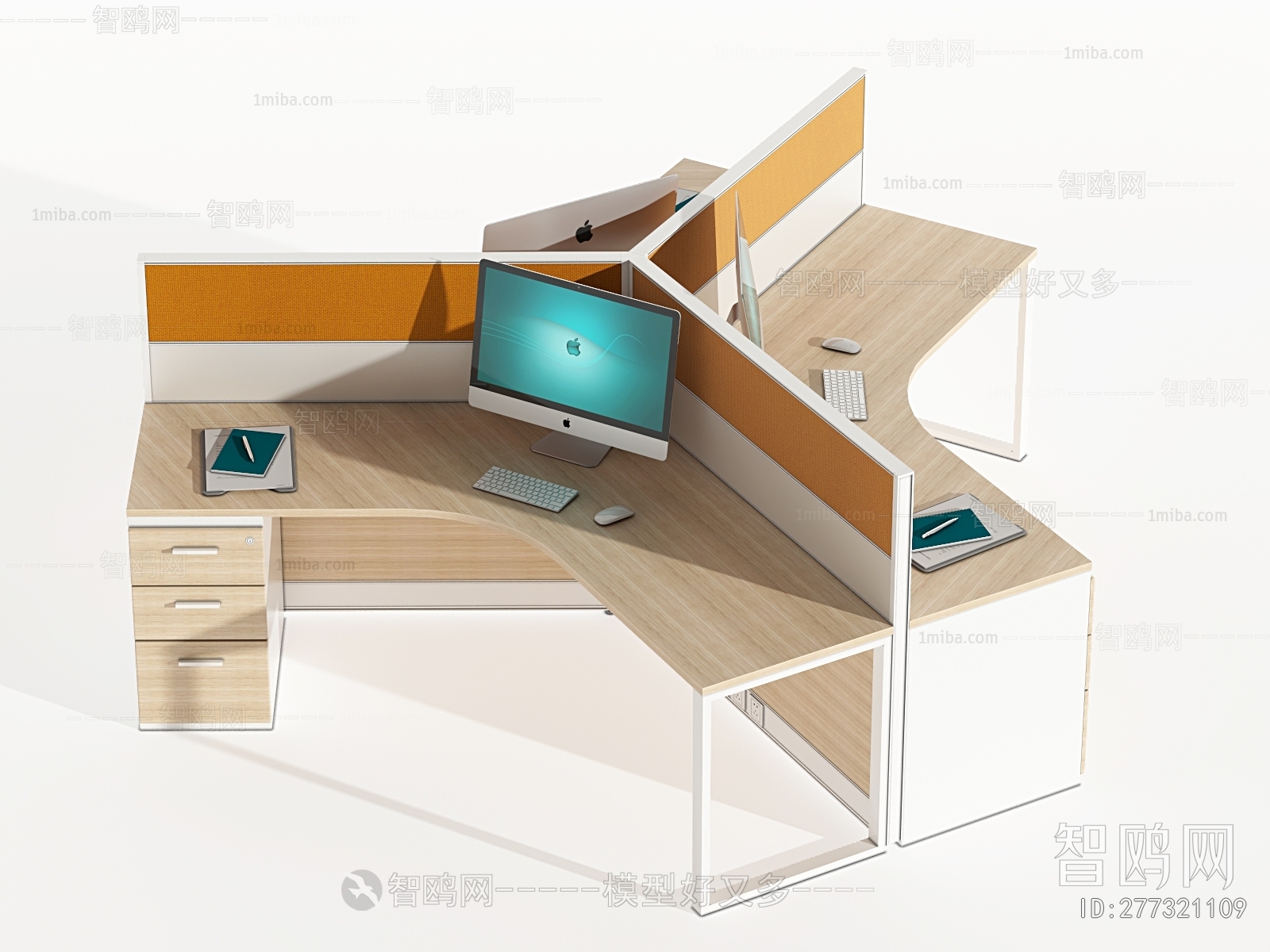 现代Y字型屏风工位办公桌3D模型下载