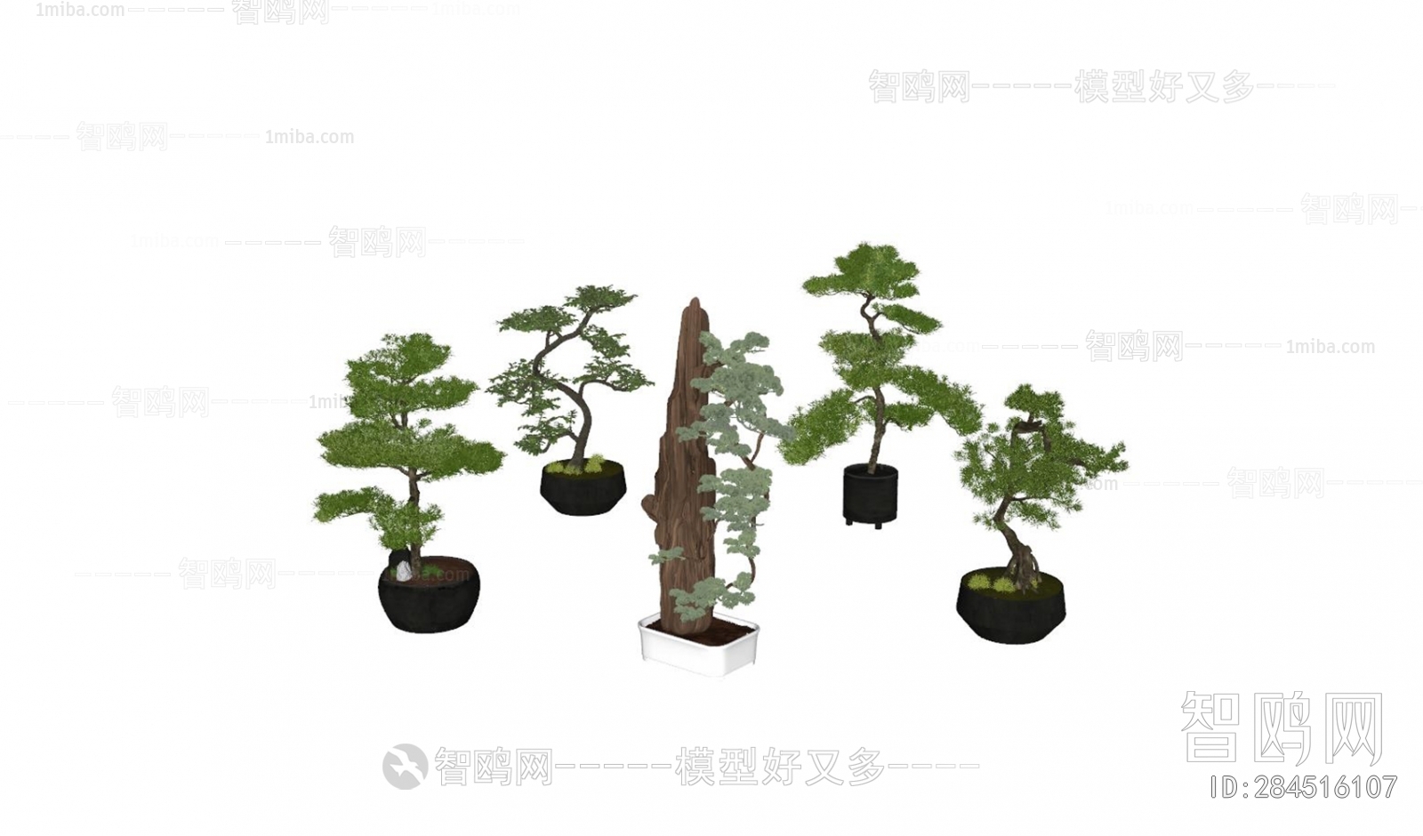 New Chinese Style Ground Green Plant Potted Plants sketchup Model ...