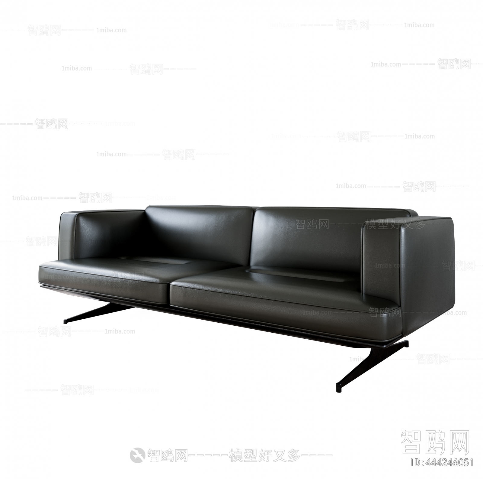现代皮革黑色双人沙发3D模型下载