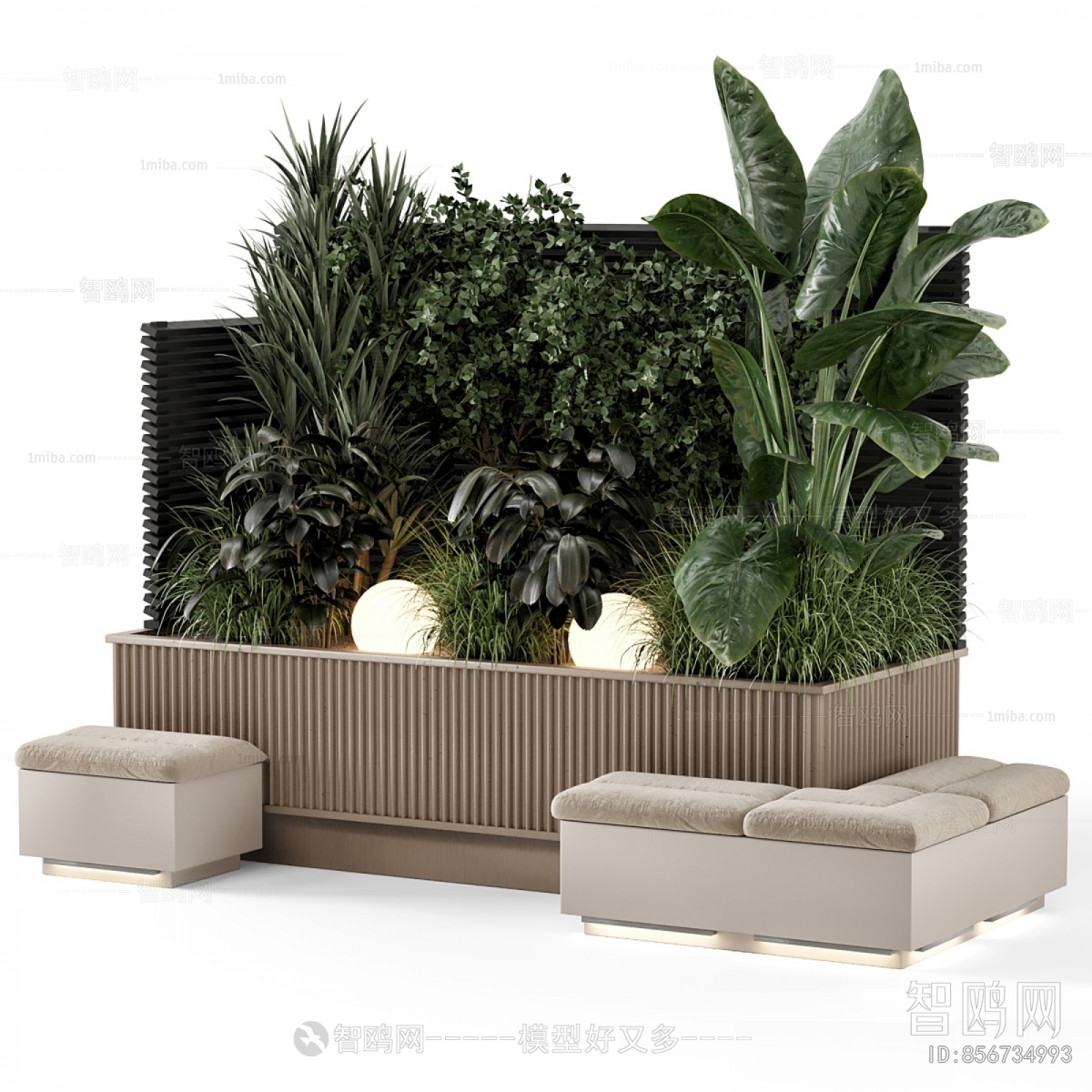 现代盆栽绿植卡座座椅3D模型下载