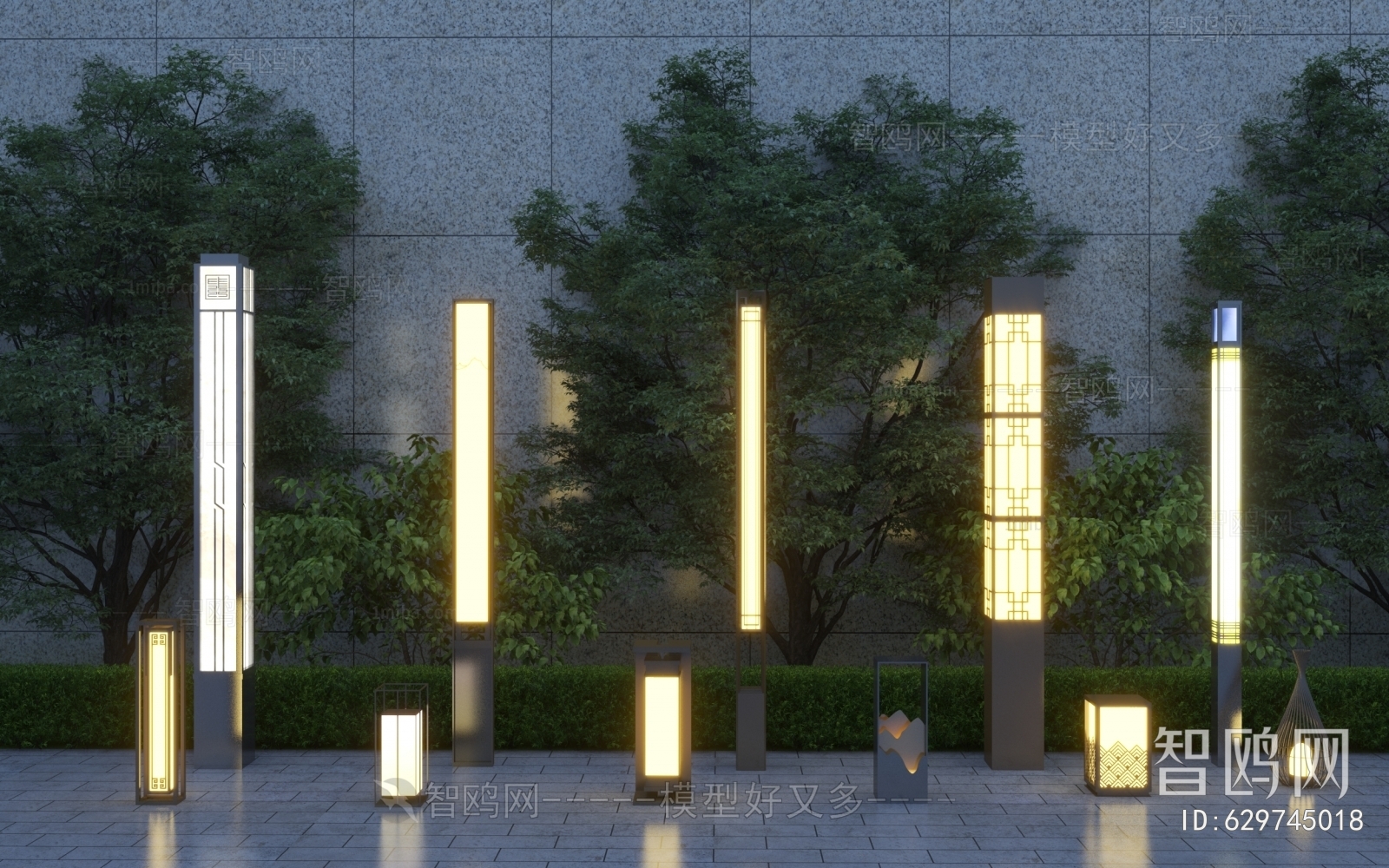 新中式户外庭院灯组合