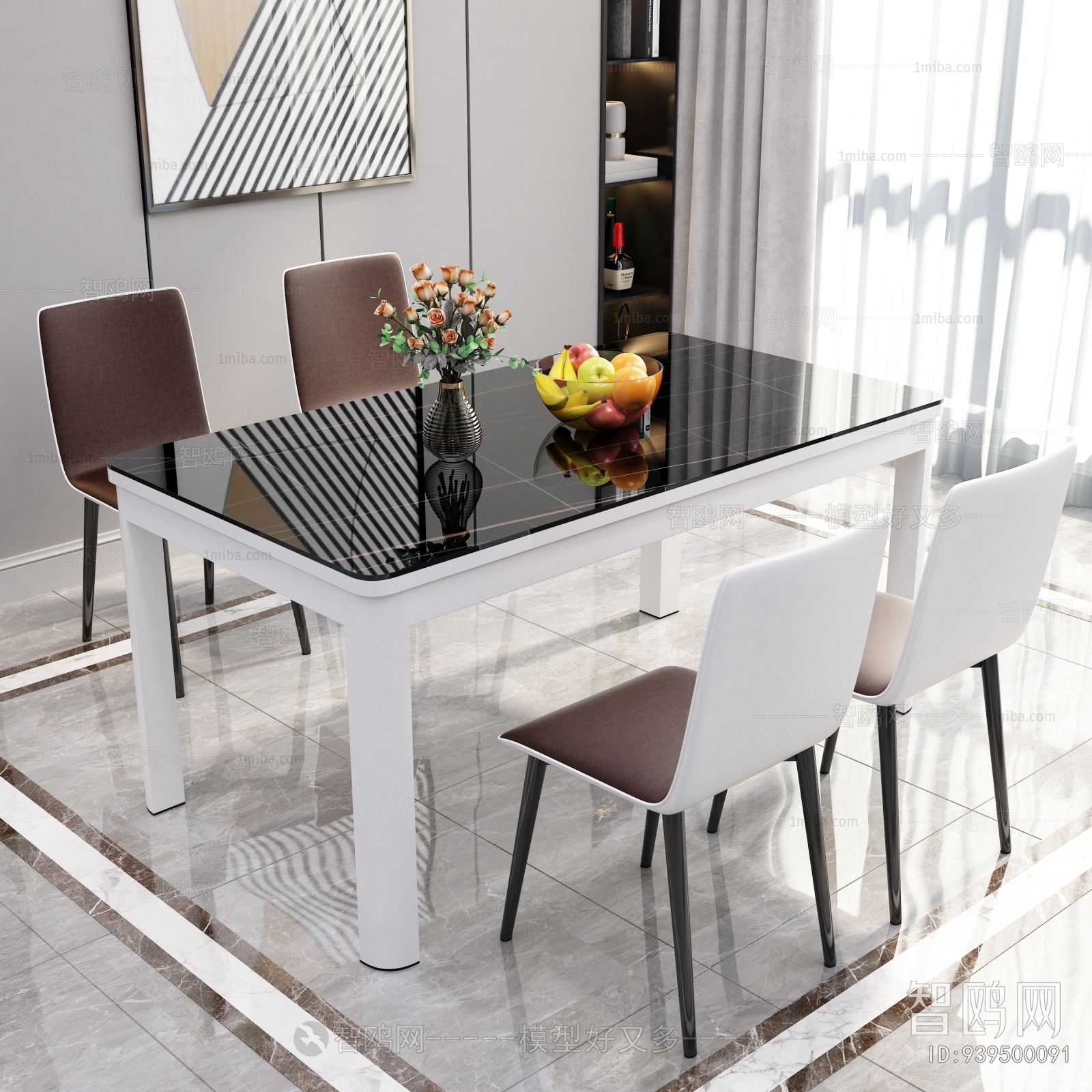 现代钢化玻璃餐桌椅组合