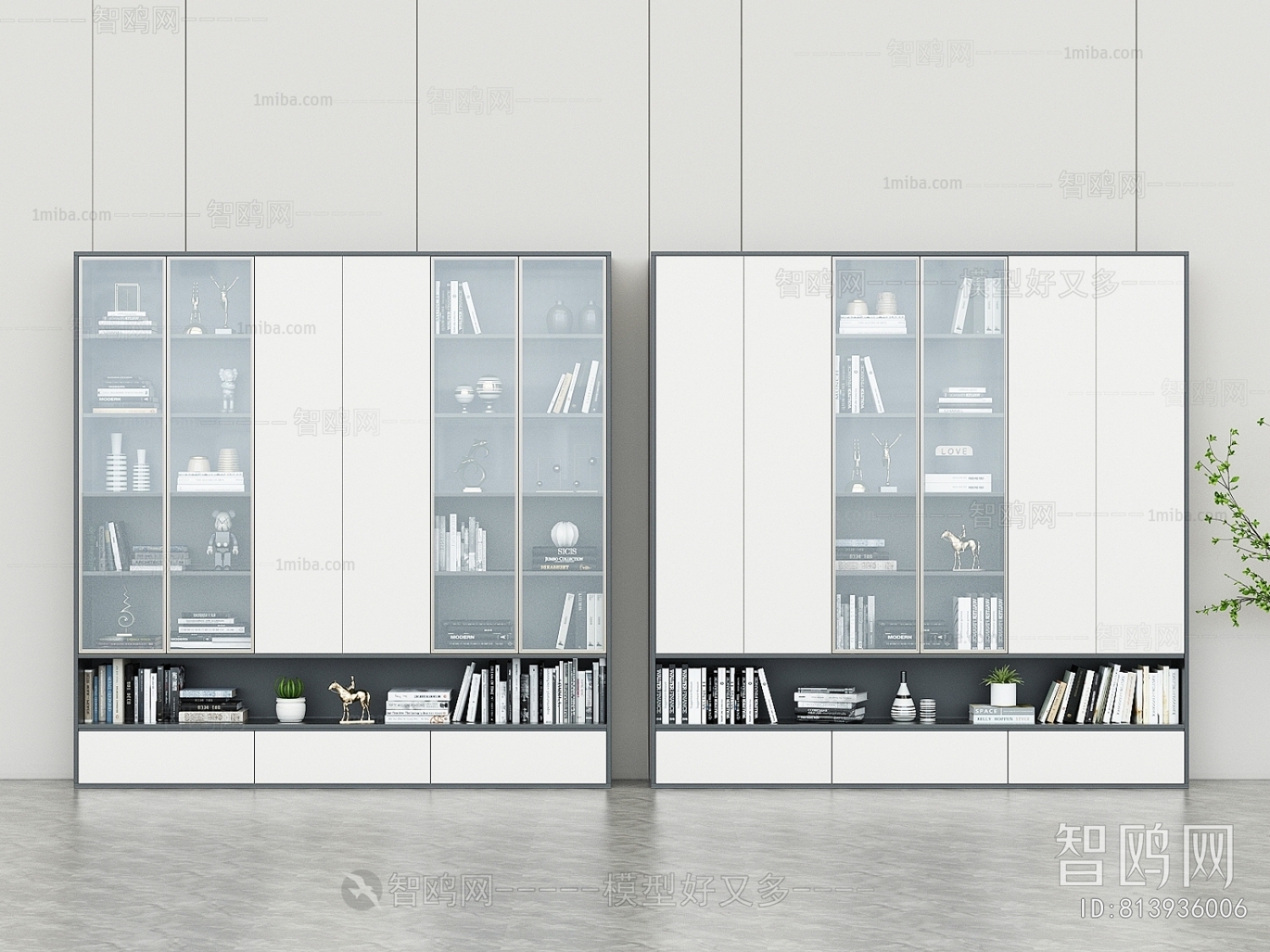 现代玻璃装饰柜 书柜
