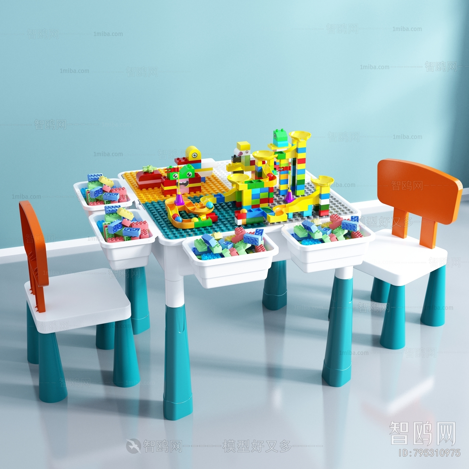 现代儿童桌椅积木玩具组合