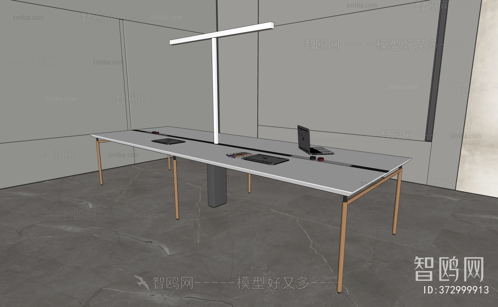 现代极简办公桌3D模型下载