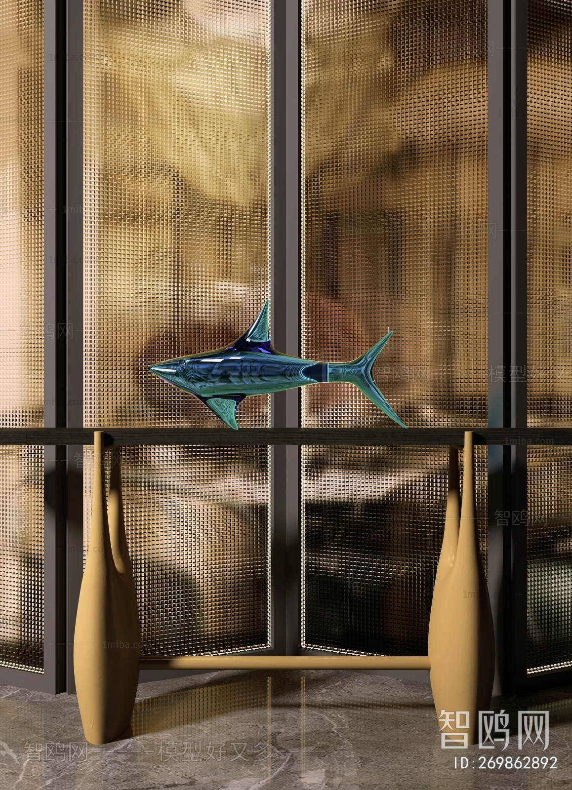 现代抽象玻璃鲨鱼雕塑