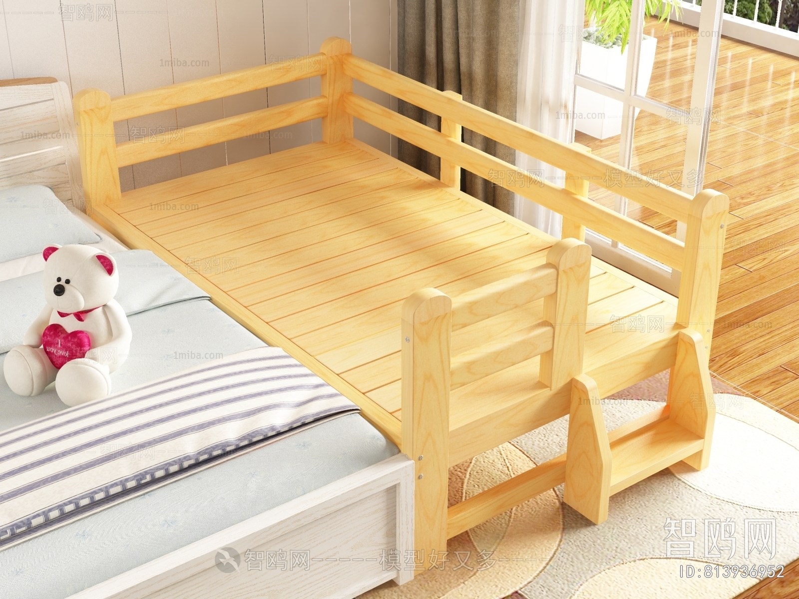 现代实木婴儿床