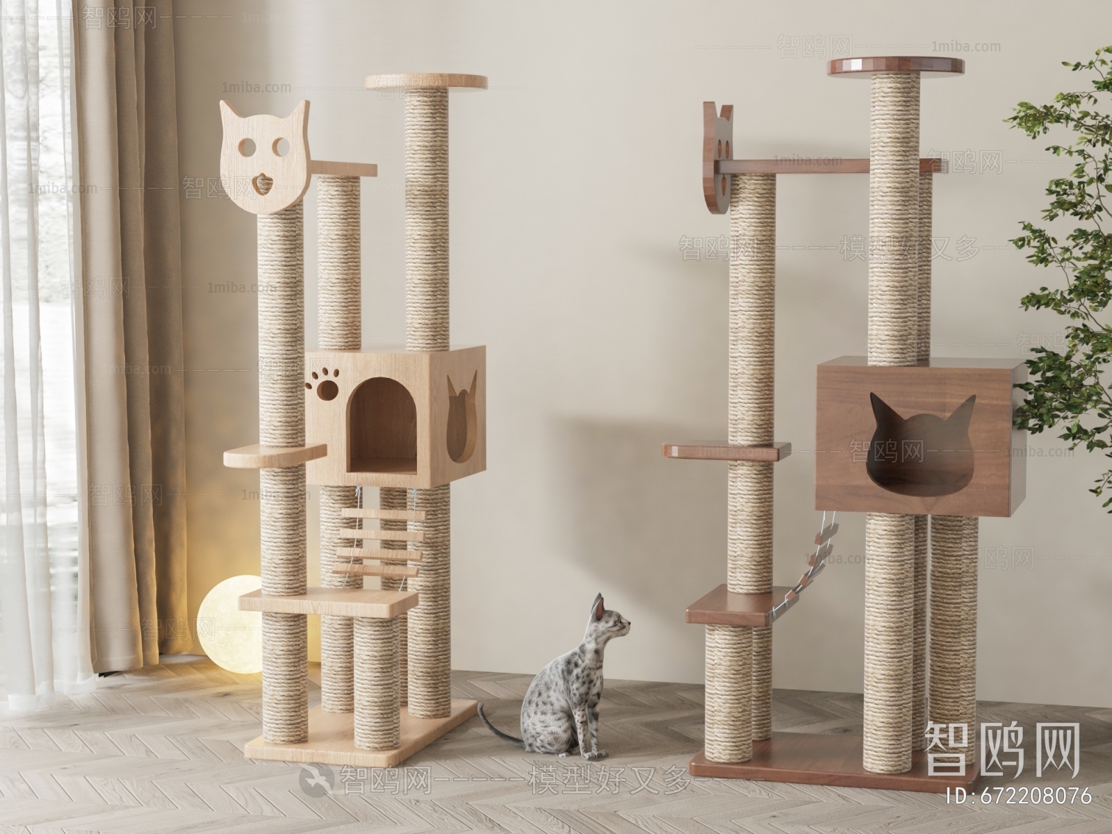 现代猫窝猫爬架组合3D模型下载