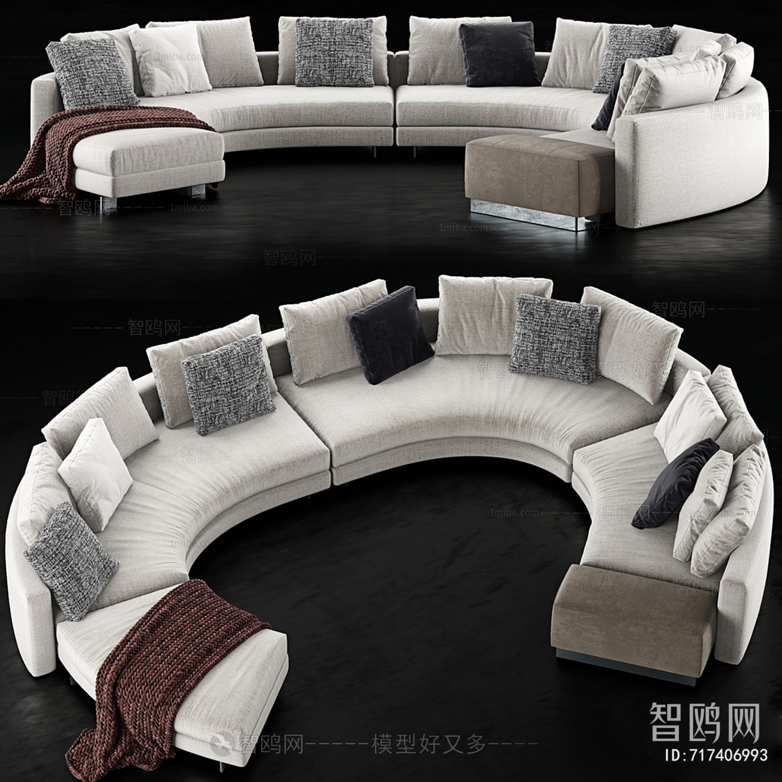 现代多人弧形沙发