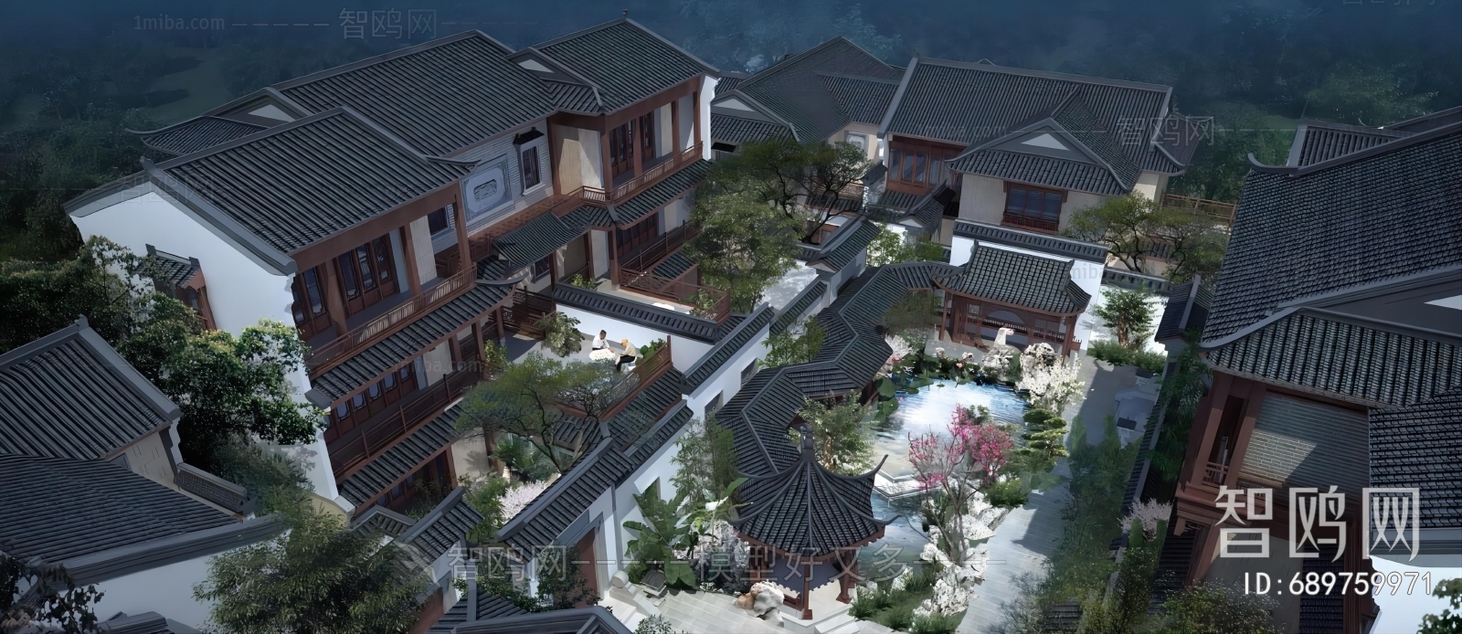 New Chinese Style Architectural Bird's-eye View Planning