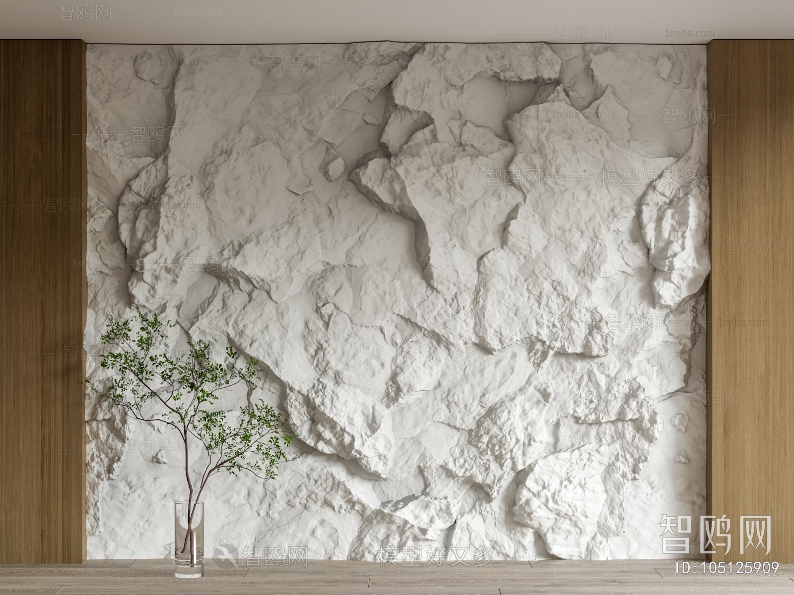 现代毛石背景墙3D模型下载