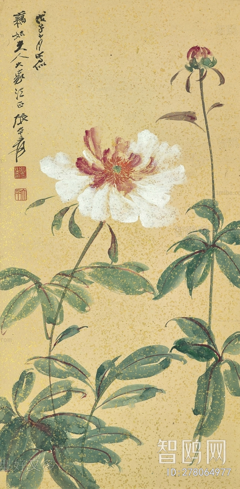 张大千国画水墨画 花