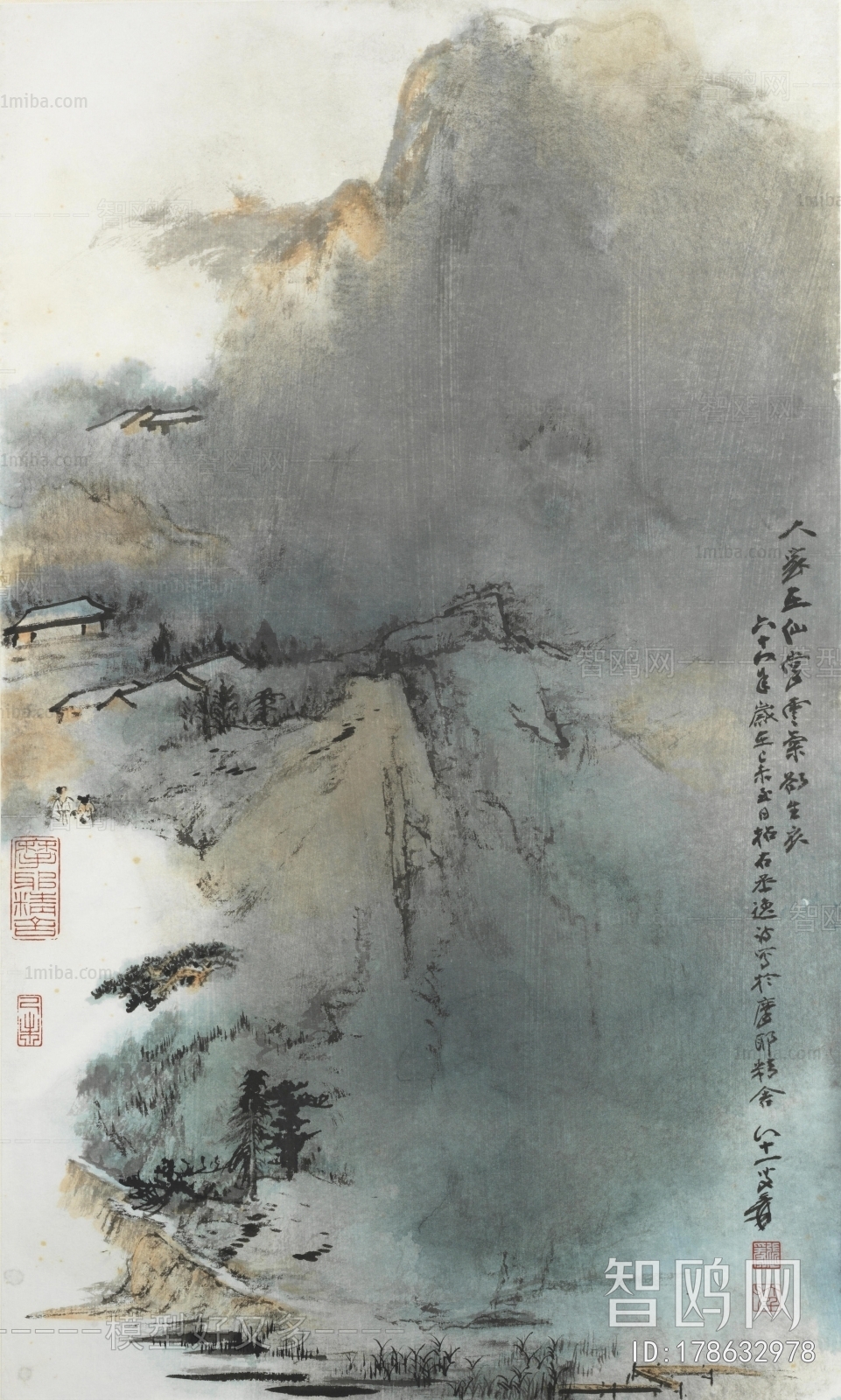 张大千国画水墨画 山水画