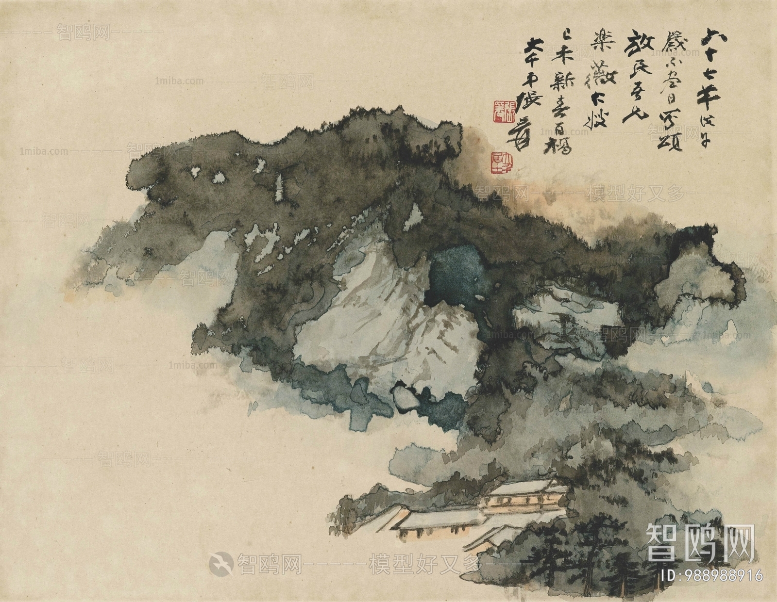 张大千国画水墨画山水画