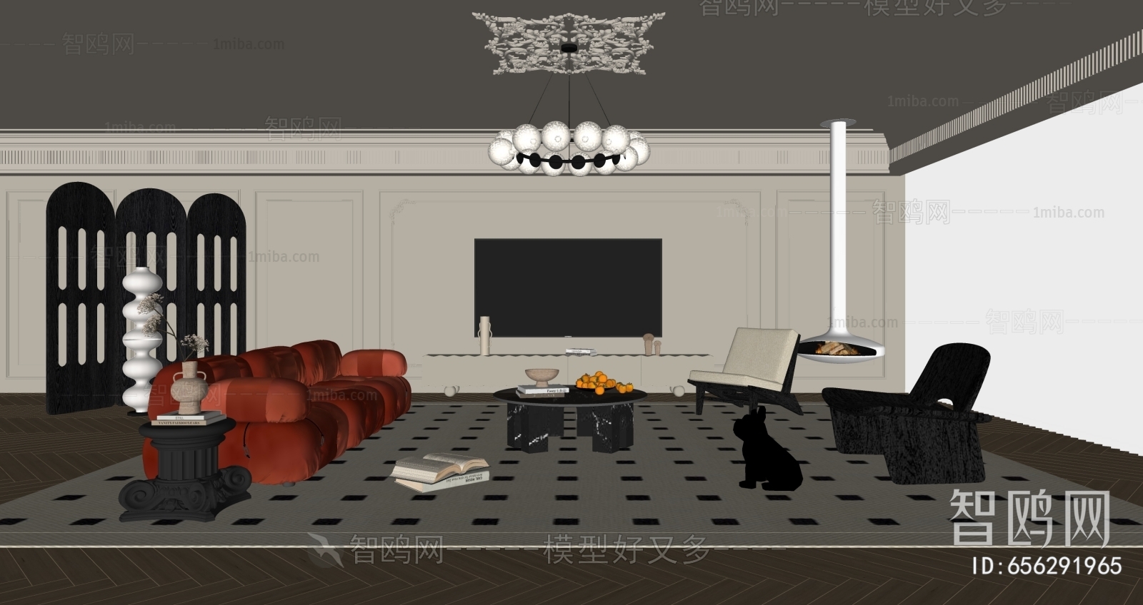 法式客厅3D模型下载