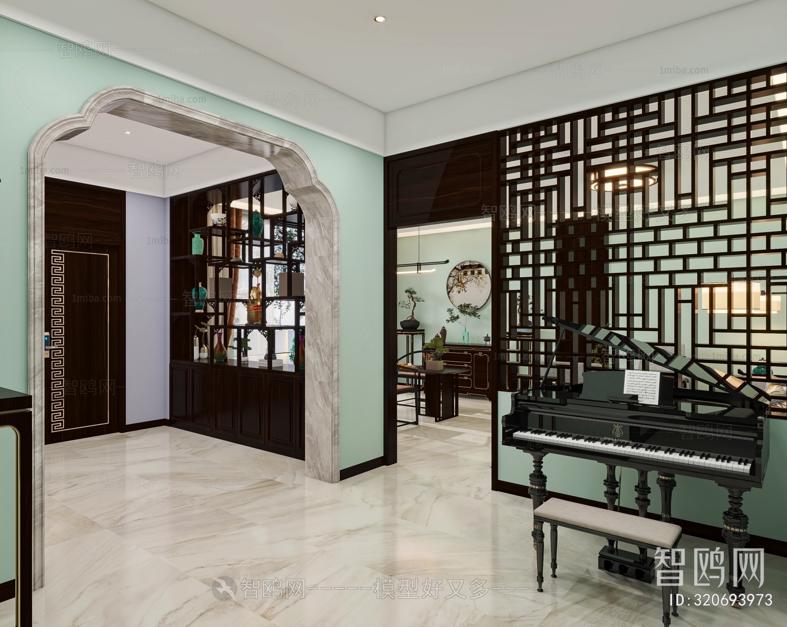 New Chinese Style Piano Room