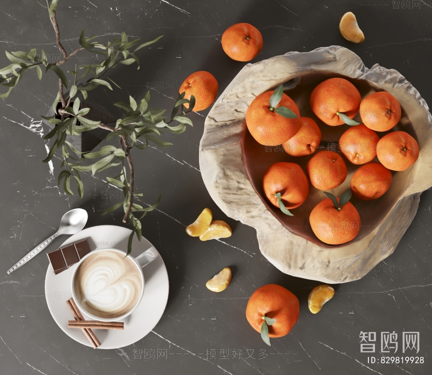 现代果盘橘子食物3D模型下载