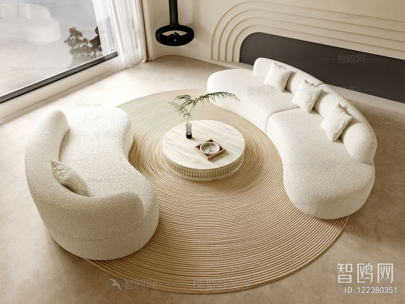 现代弧形沙发茶几组合