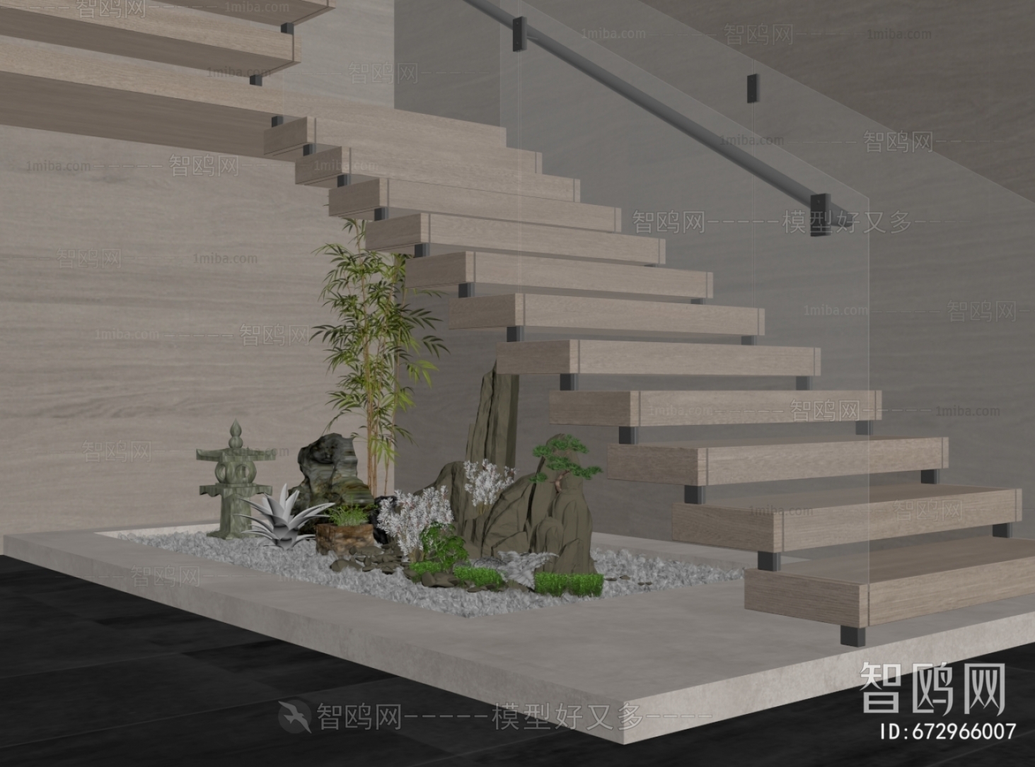 新中式楼梯间景观小品