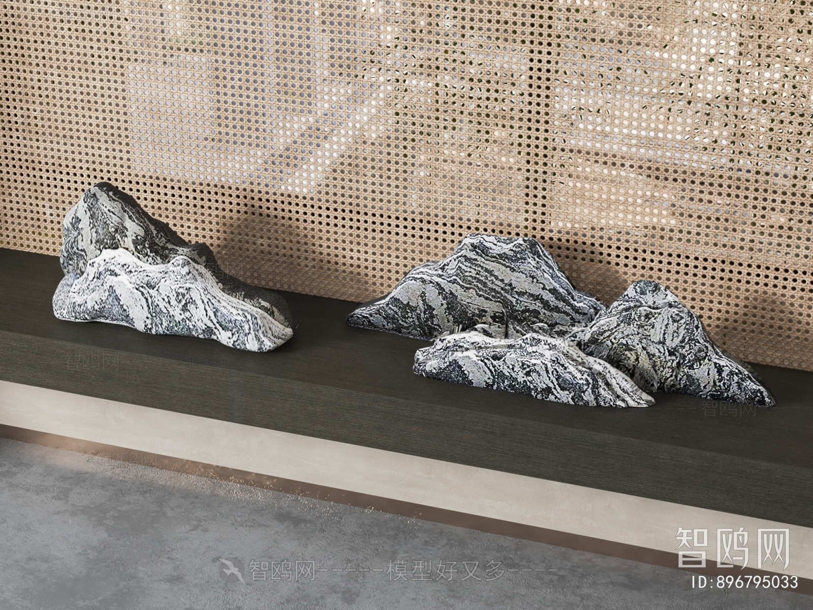 新中式假山石头雕塑摆件组合