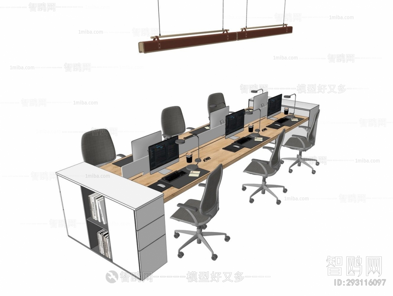 现代员工办公桌椅3D模型下载
