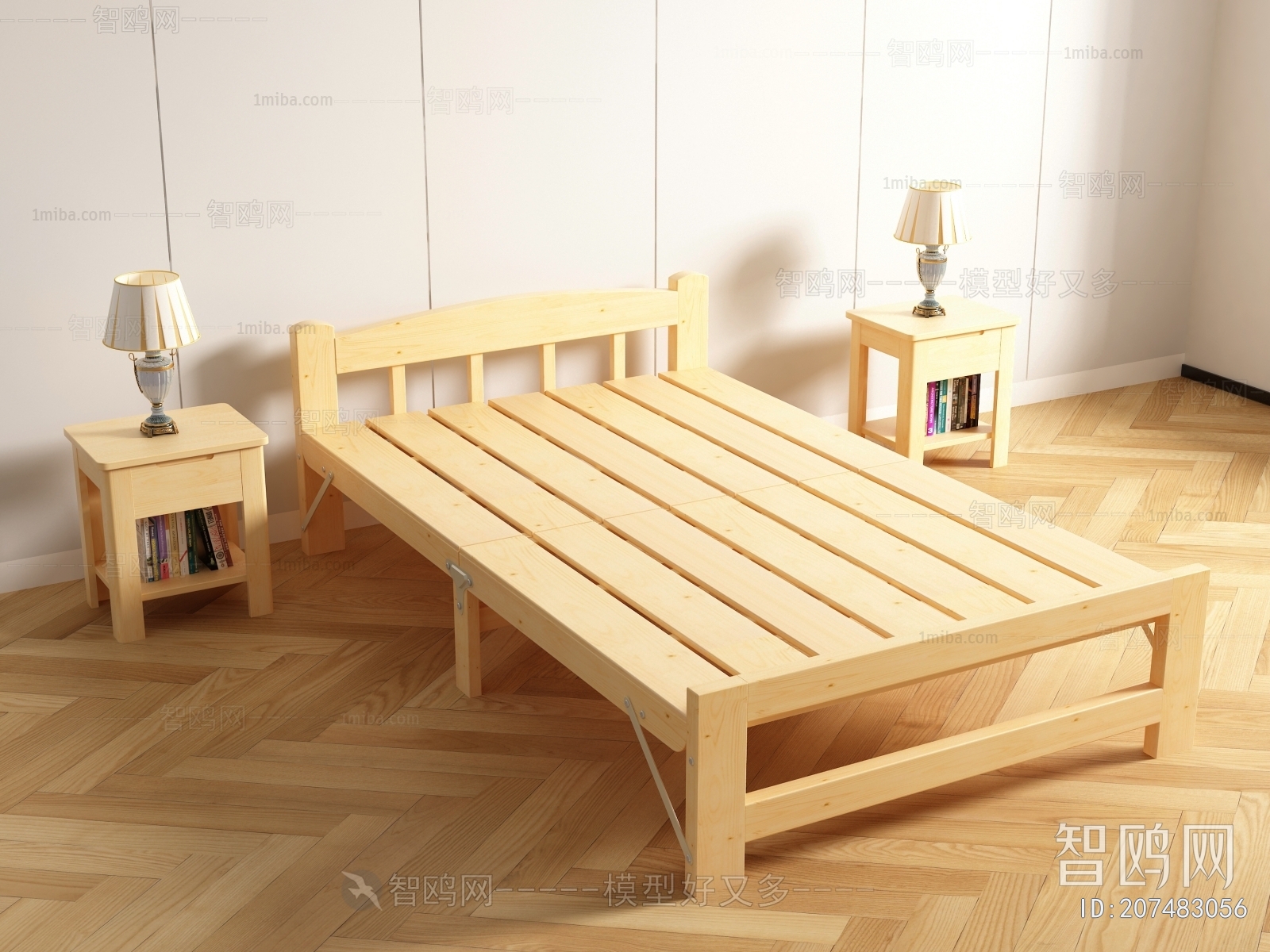现代折叠实木单人床