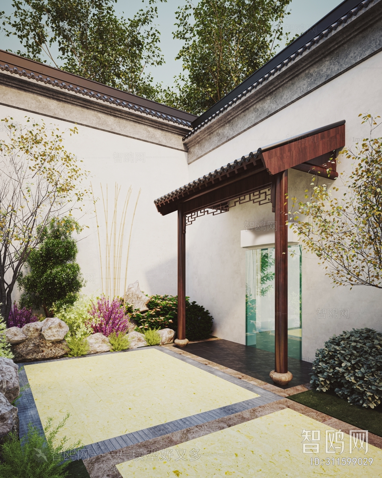 中式门头庭院3D模型下载