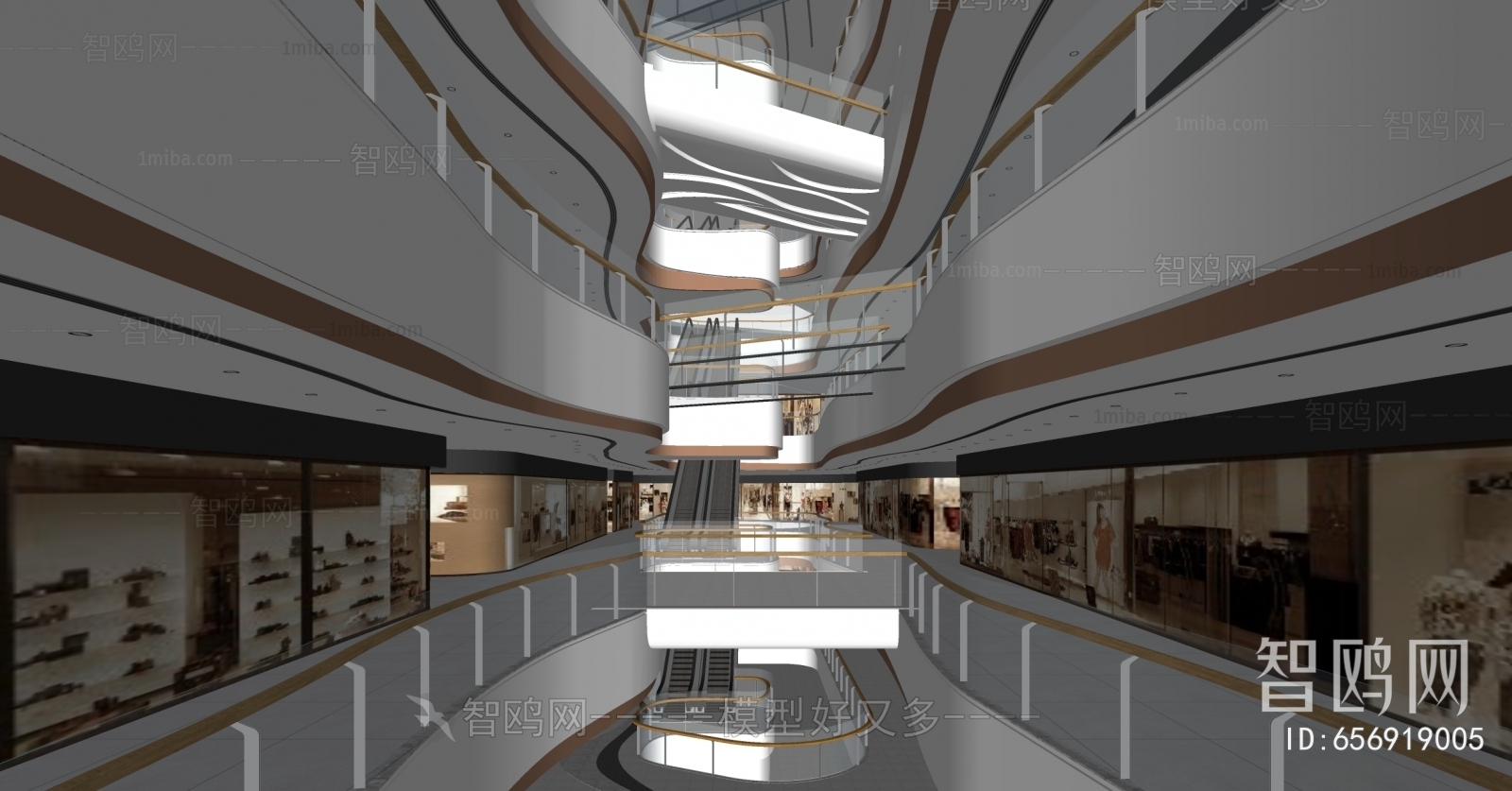 现代商场中庭走廊3D模型下载