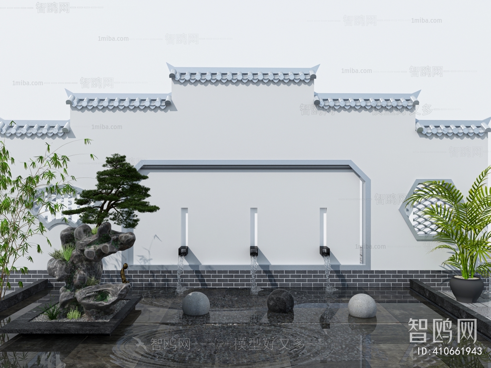 新中式园艺景观屋檐3D模型下载
