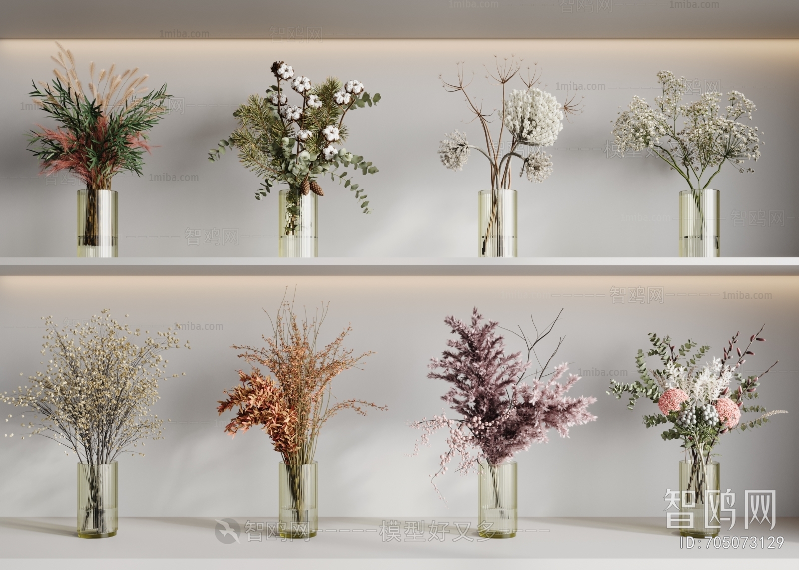 现代花瓶花艺组合3D模型下载