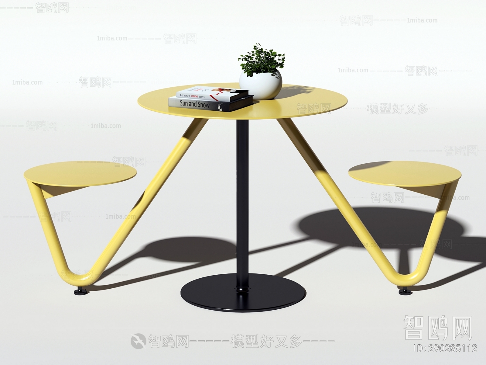 现代户外双人连体桌椅3D模型下载