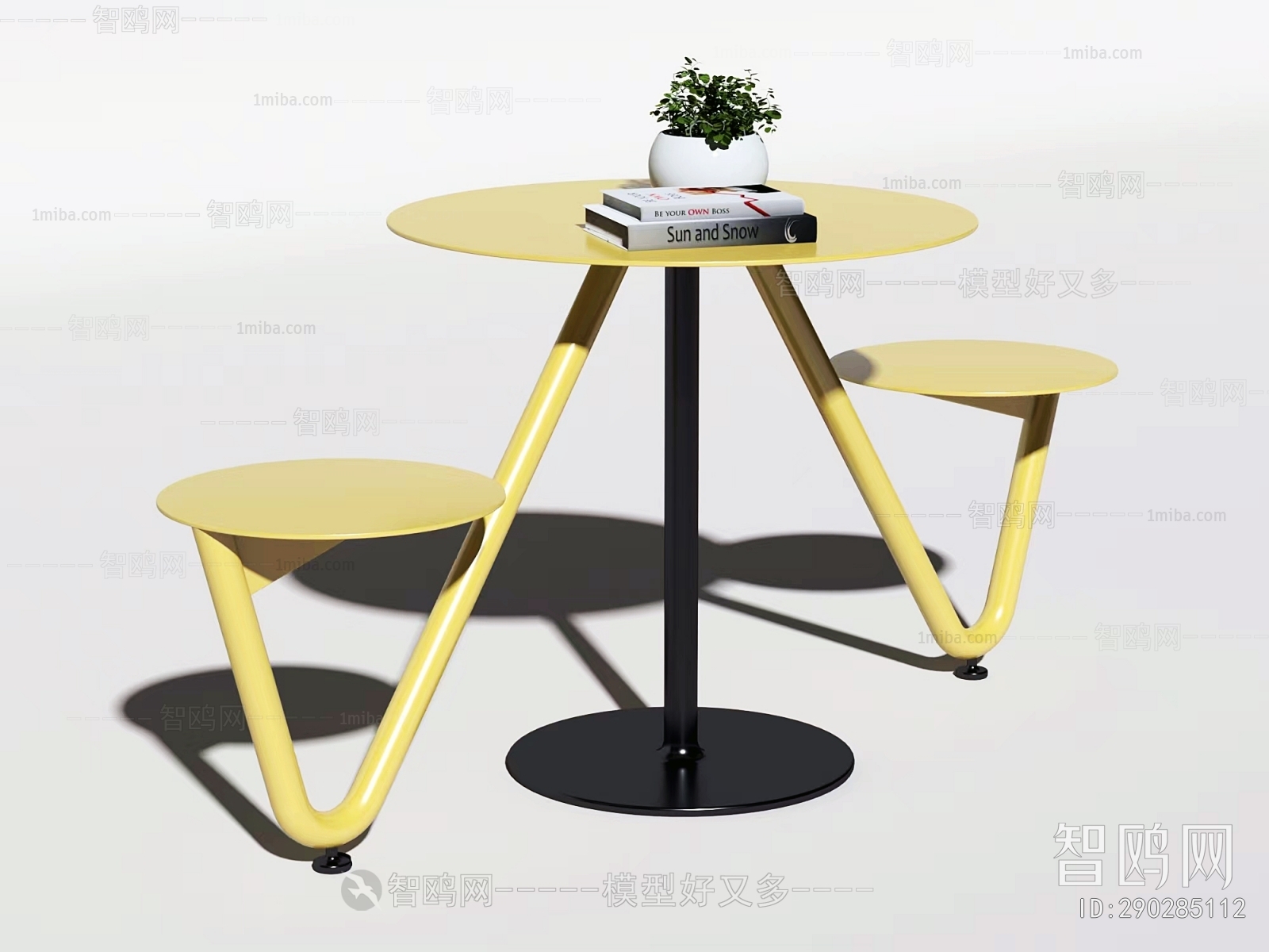 现代户外双人连体桌椅3D模型下载