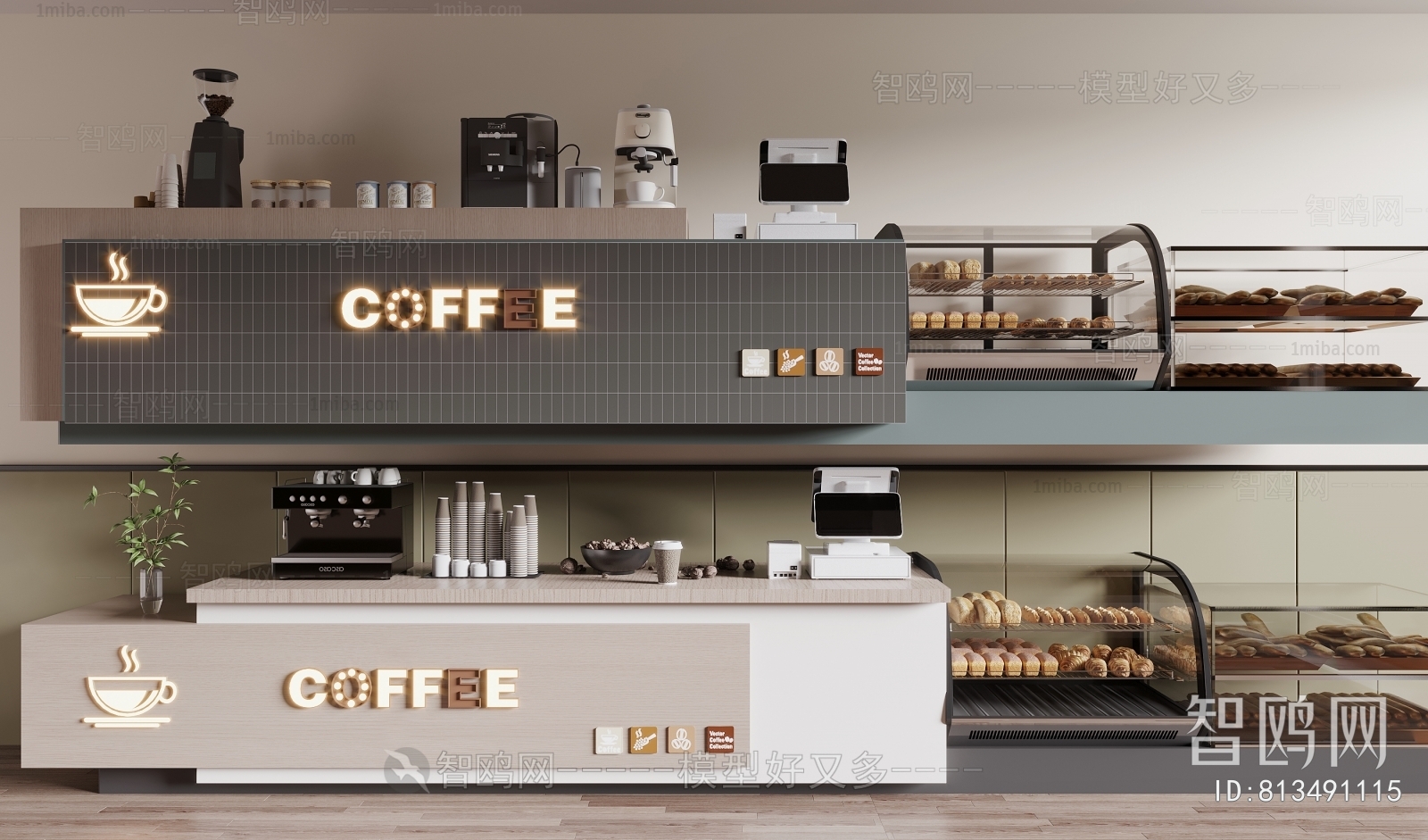 现代咖啡厅前台 操作台3D模型下载