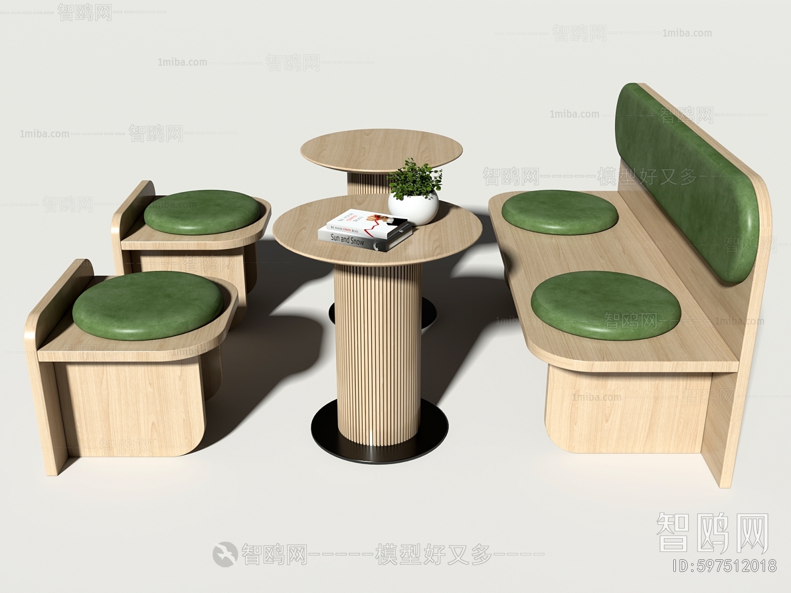 现代休闲卡座桌椅3D模型下载