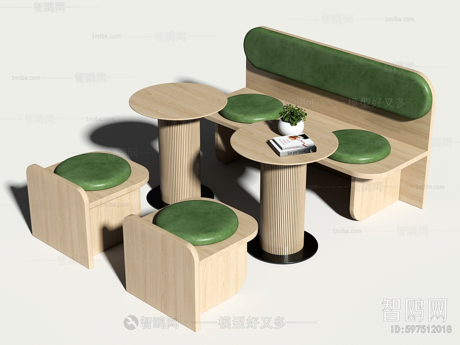 现代休闲卡座桌椅3D模型下载