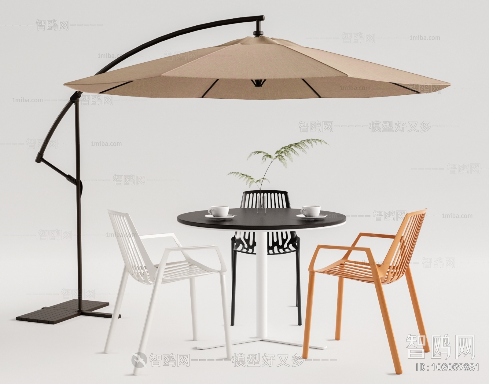 现代户外桌椅遮阳伞组合