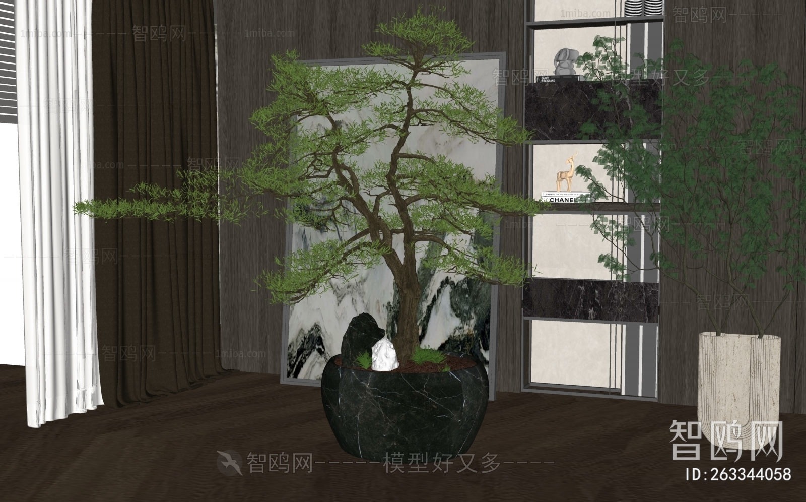 New Chinese Style Ground Green Plant Potted Plants sketchup Model ...