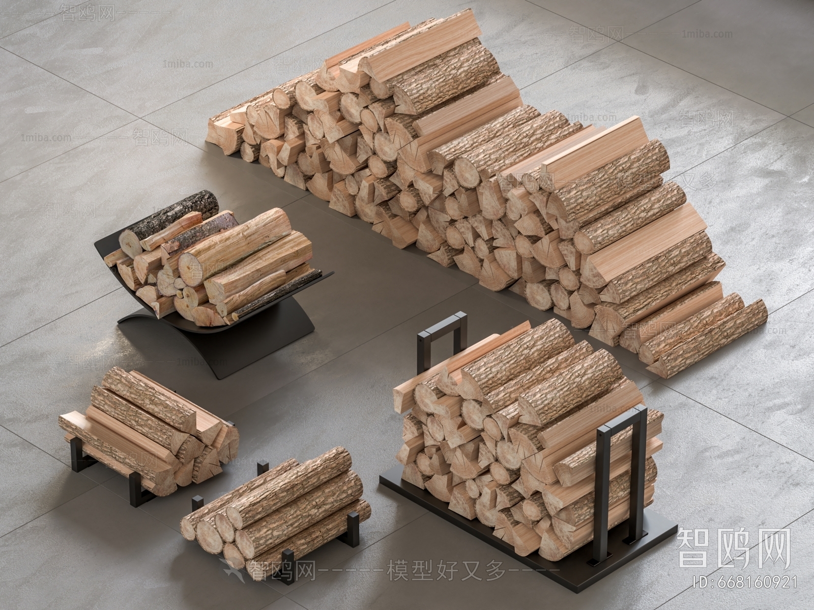 现代木柴堆 柴火堆3D模型下载