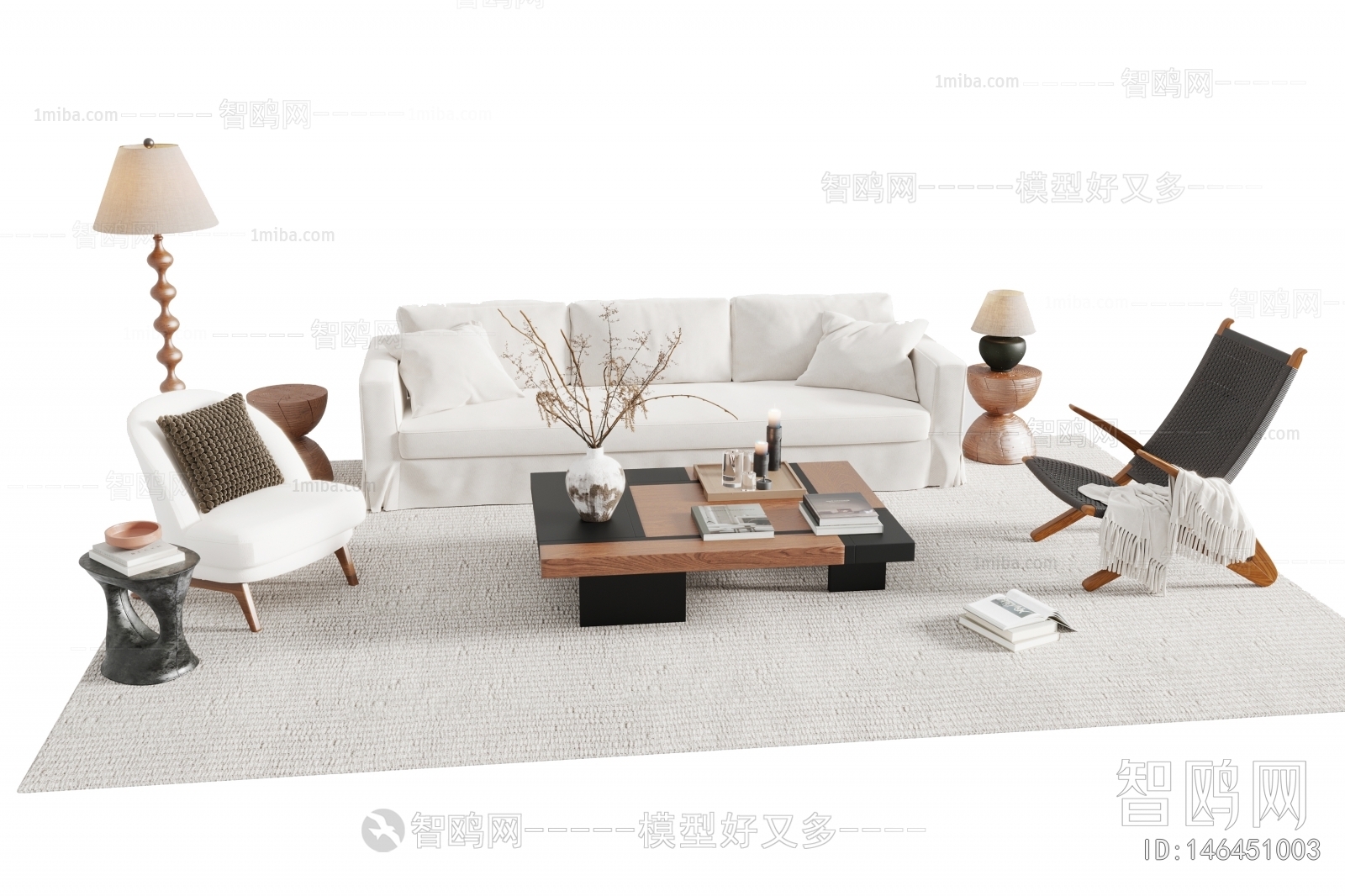 American Style Wabi-sabi Style Sofa Combination