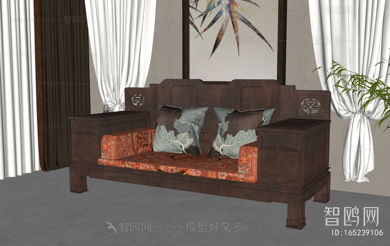 中式雕花双人沙发