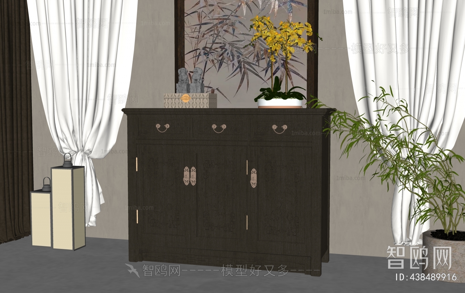 中式雕花玄关柜