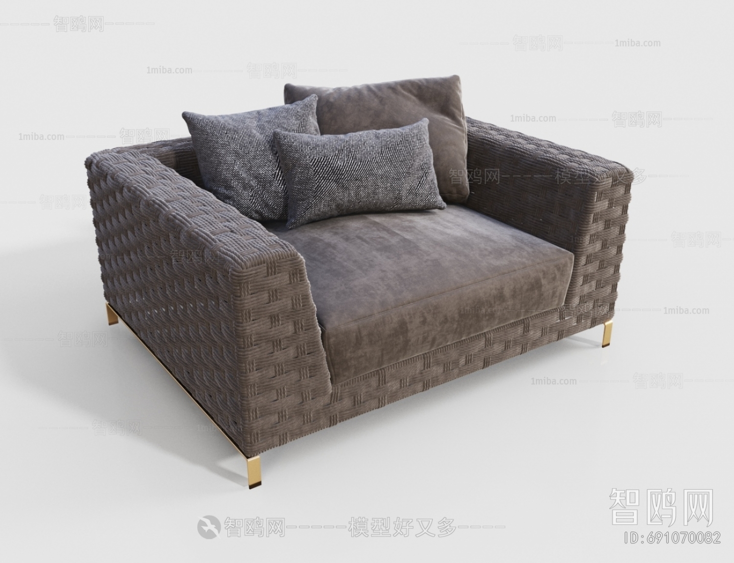 新中式编织单人沙发