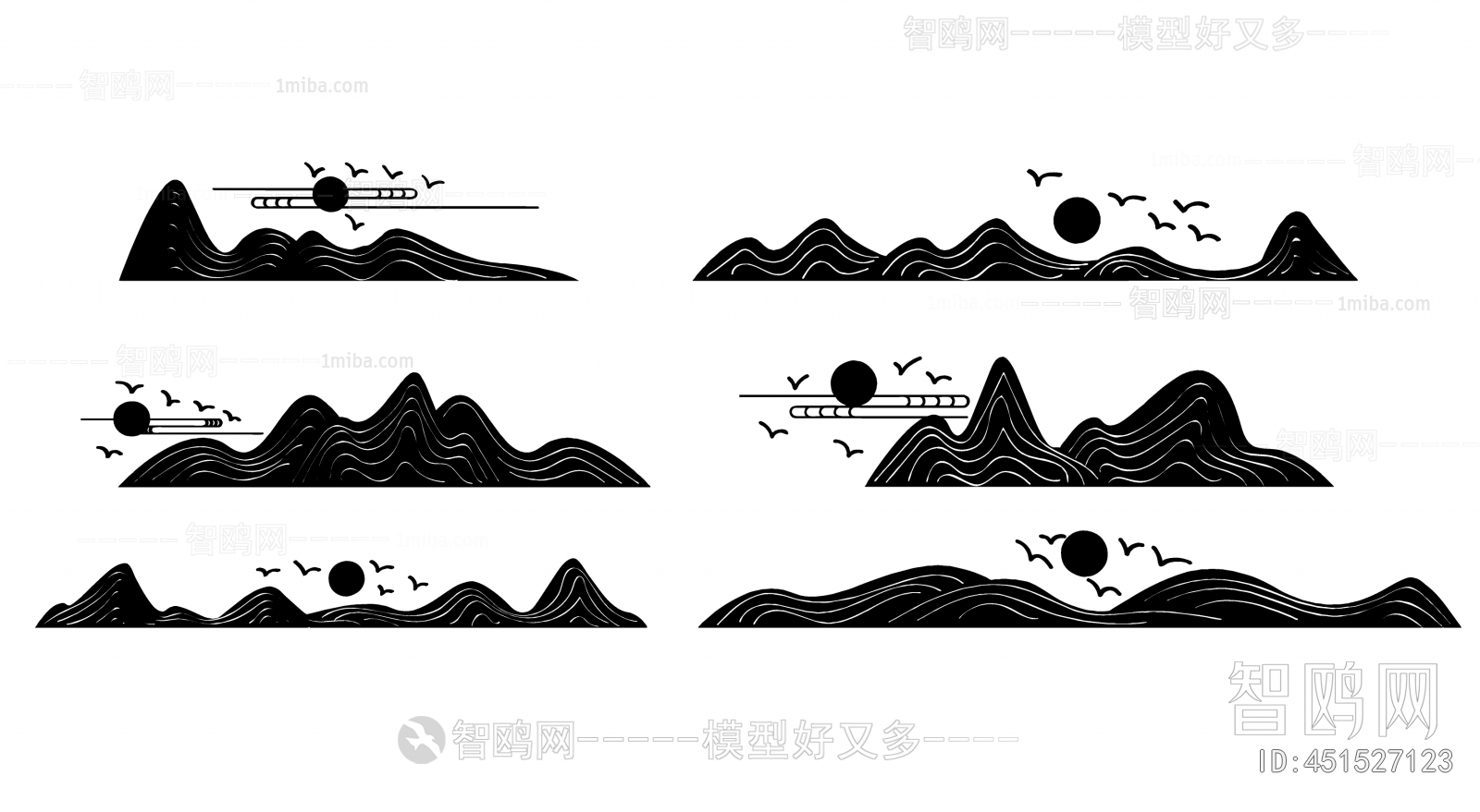 新中式古典山纹云纹剪影