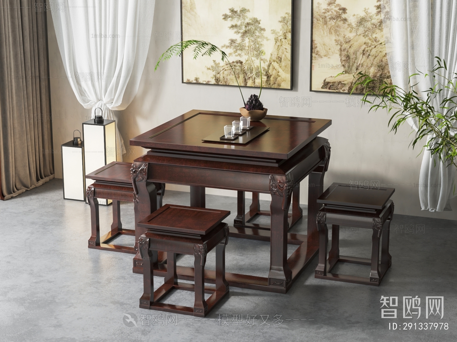 中式茶桌凳组合