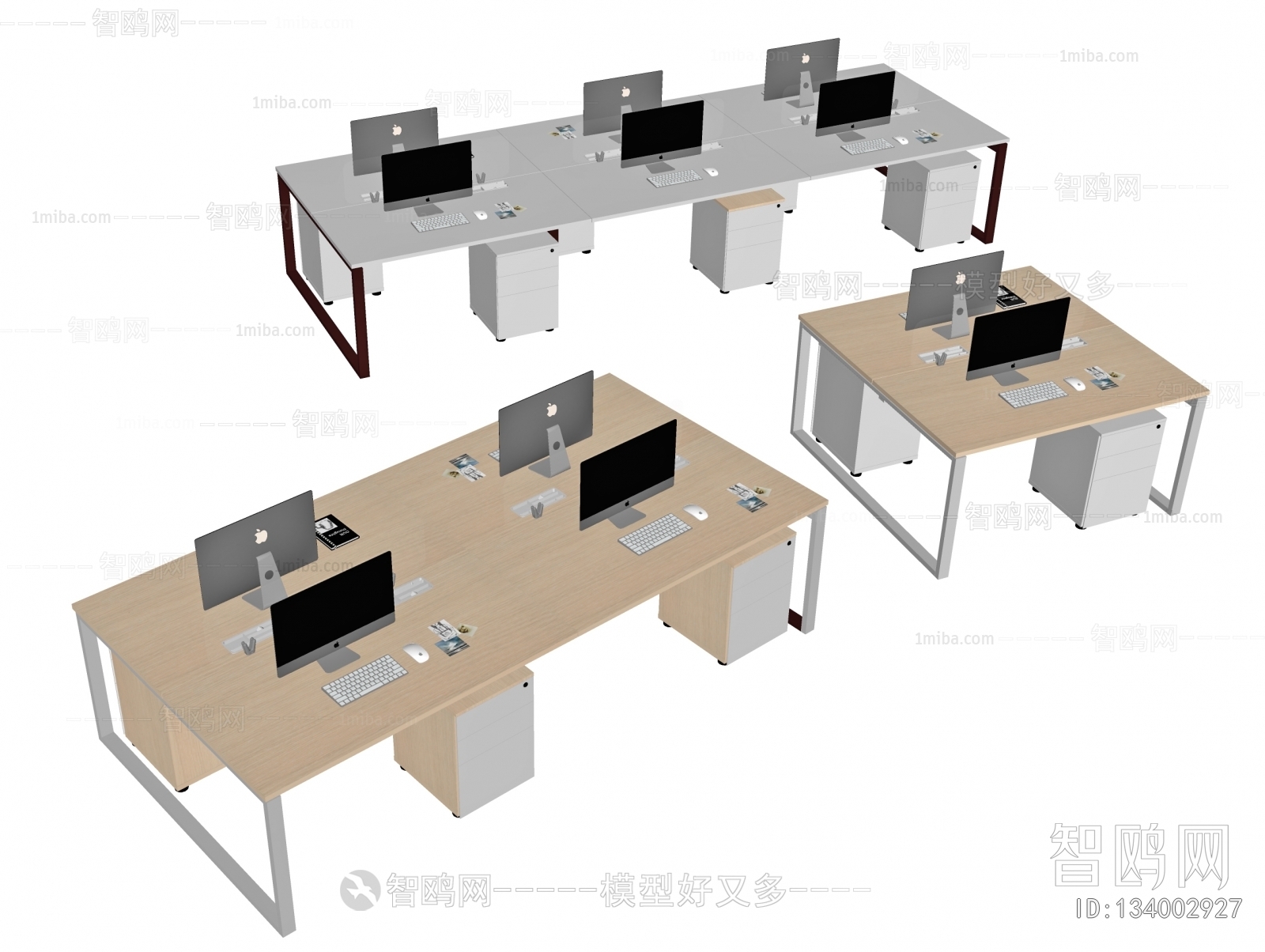 现代工位办公桌3D模型下载