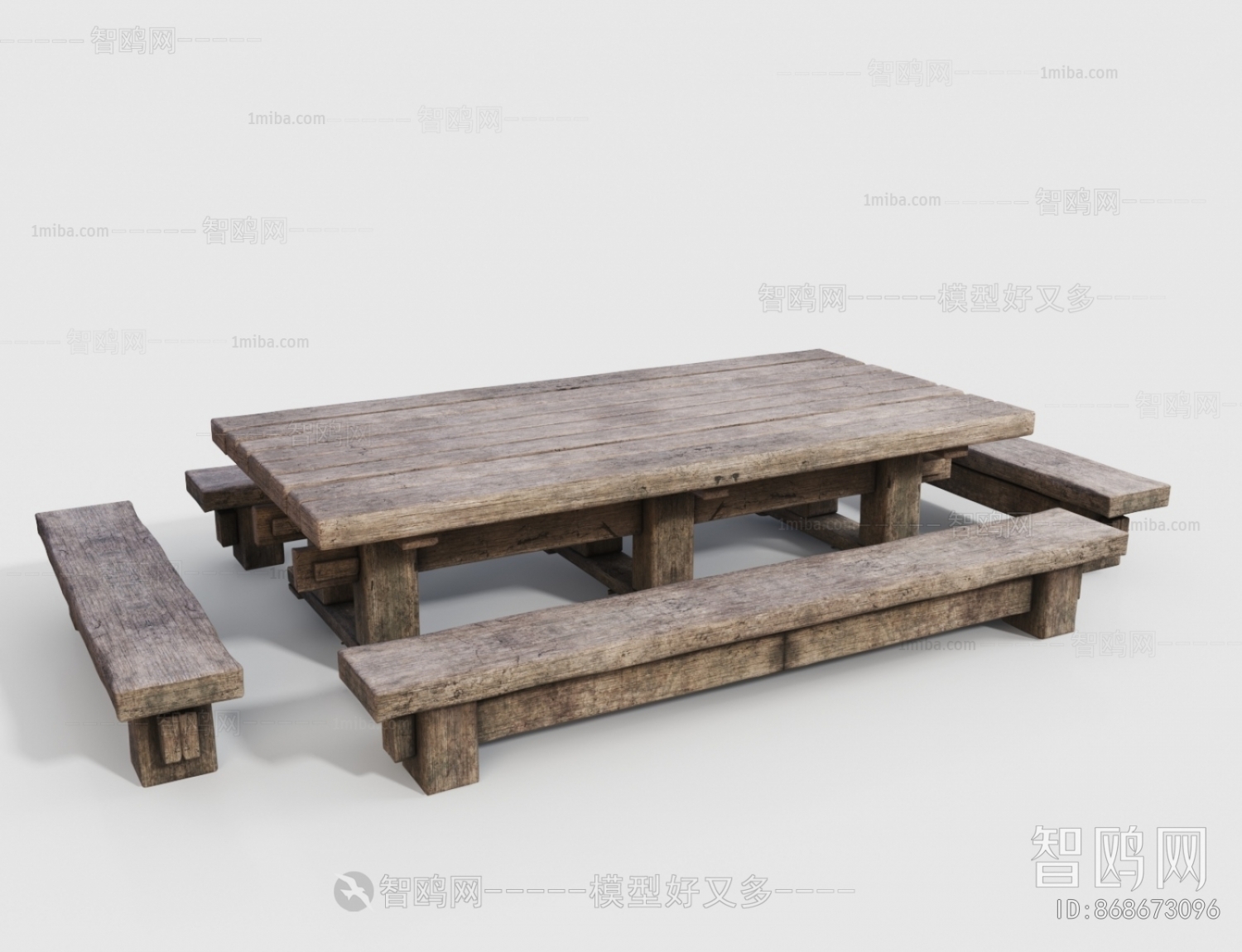 侘寂风做旧木桌凳组合