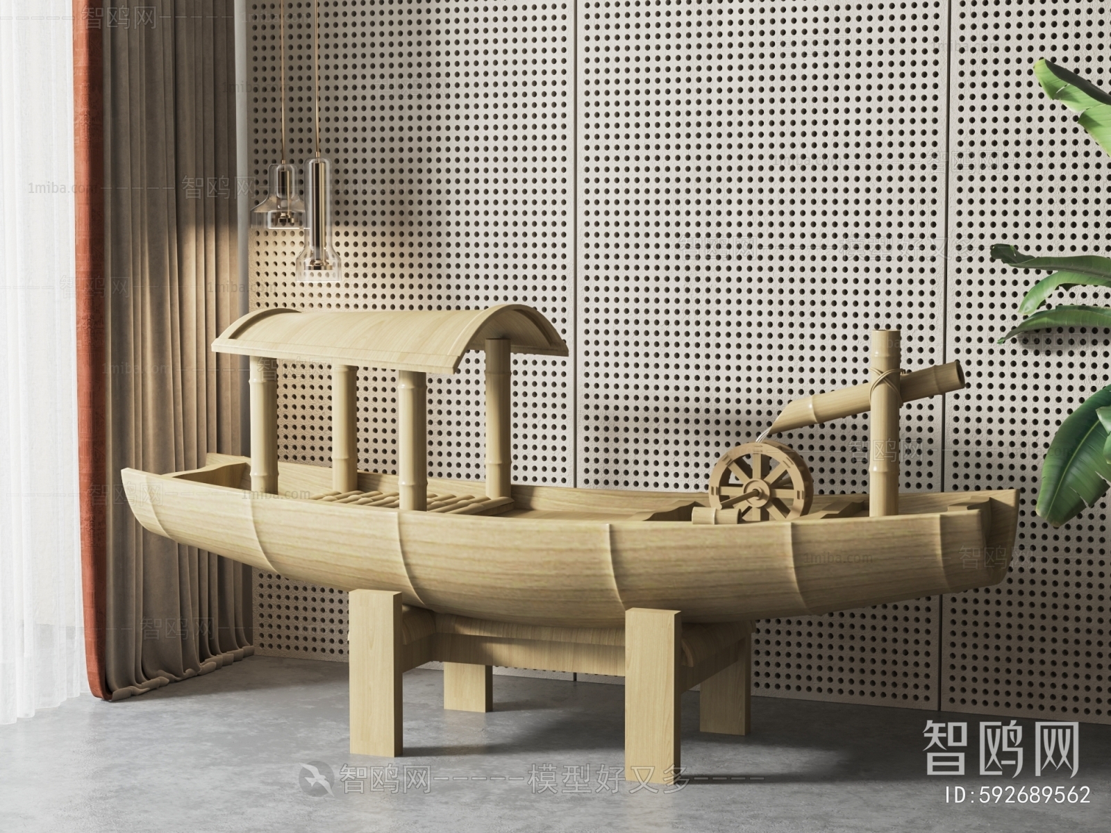 新中式船只雕塑摆件