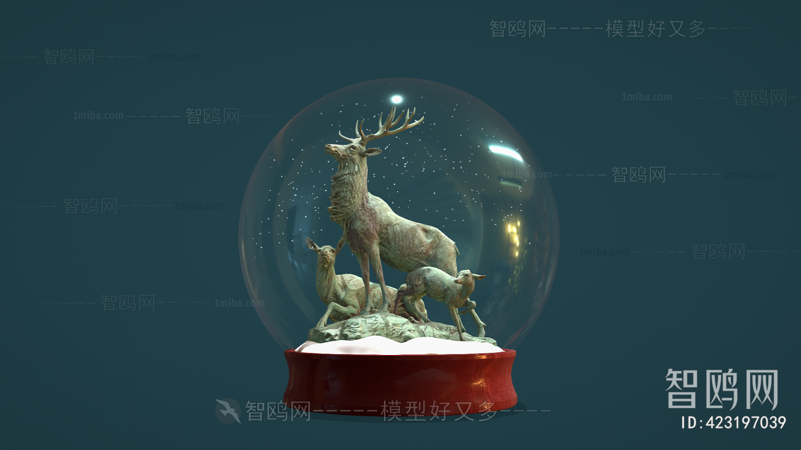 现代水晶球摆件 麋鹿雕塑