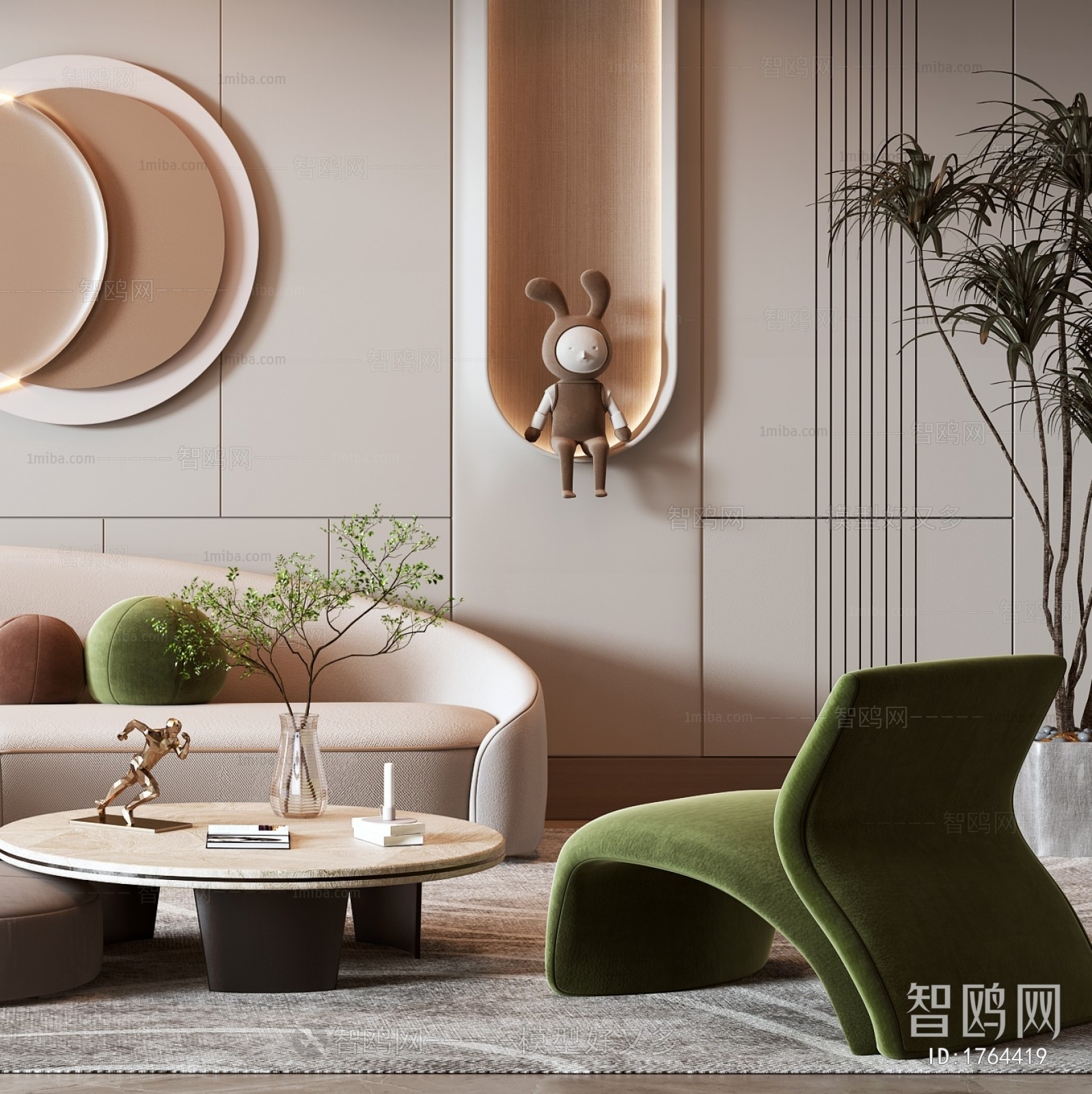 现代轻奢沙发茶几组合3D模型下载