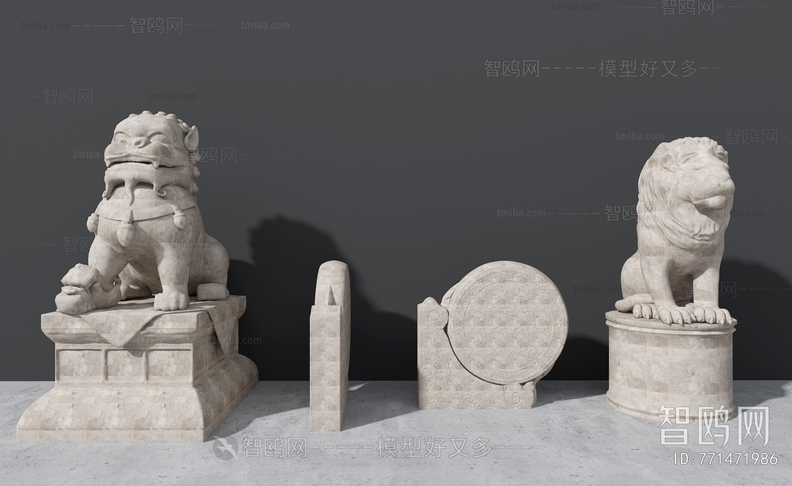 中式中式石狮子雕塑